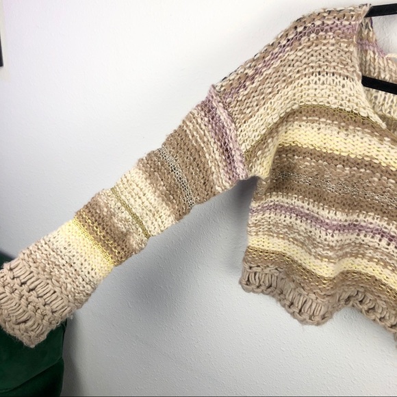 FREE PEOPLE Chunky Knit Cropped Sweater Bell Sleev - Picture 5 of 15